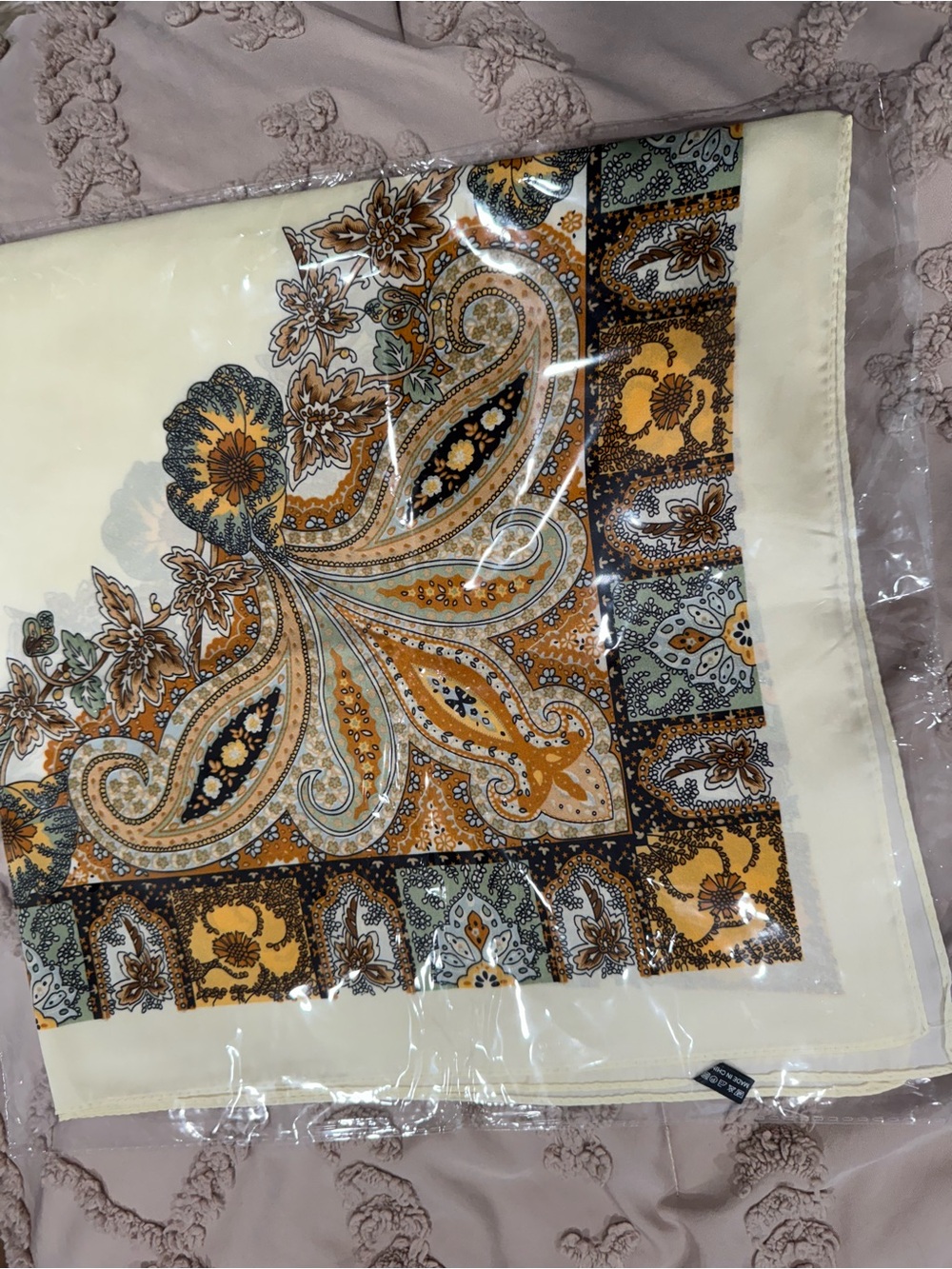 Cream paisley headwrap scarf